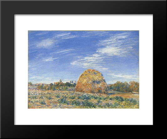Haystacks In Moret In October 20x24 Black Modern Wood Framed Art Print Poster by Sisley, Alfred