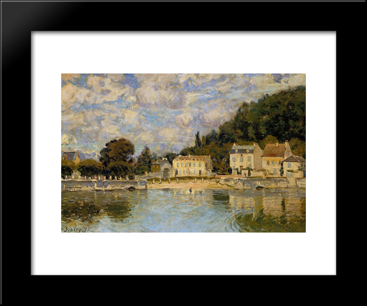 Horses Being Watered At Marly Le Roi 20x24 Black Modern Wood Framed Art Print Poster by Sisley, Alfred