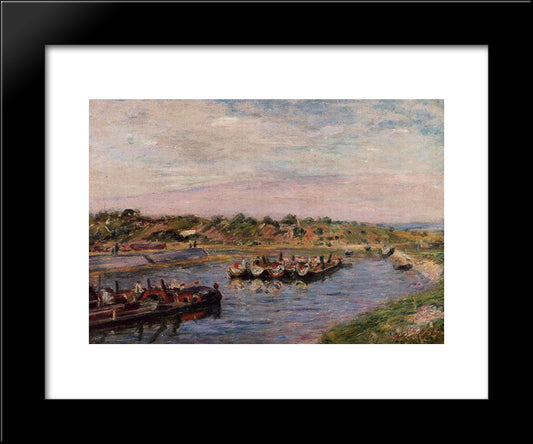 Idle Barges On The Loing Canal At Saint Mammes 20x24 Black Modern Wood Framed Art Print Poster by Sisley, Alfred