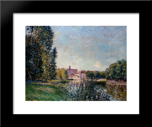 Loing River And Church At Moret 20x24 Black Modern Wood Framed Art Print Poster by Sisley, Alfred