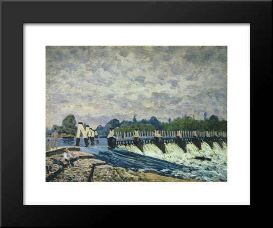 Molesey Weir At Hampton Court Morning 20x24 Black Modern Wood Framed Art Print Poster by Sisley, Alfred