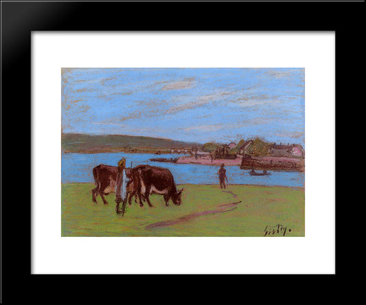 Pasture By The Seine 20x24 Black Modern Wood Framed Art Print Poster by Sisley, Alfred