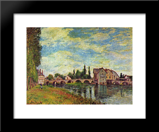 Pont Et Moulin De Moret En Ete 20x24 Black Modern Wood Framed Art Print Poster by Sisley, Alfred