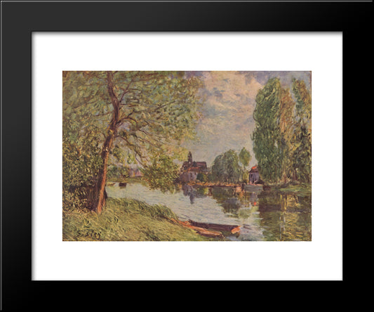 River Landscape By Moret Sur Loing 20x24 Black Modern Wood Framed Art Print Poster by Sisley, Alfred