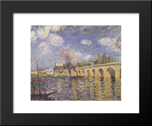 River Steamboat And Bridge 20x24 Black Modern Wood Framed Art Print Poster by Sisley, Alfred