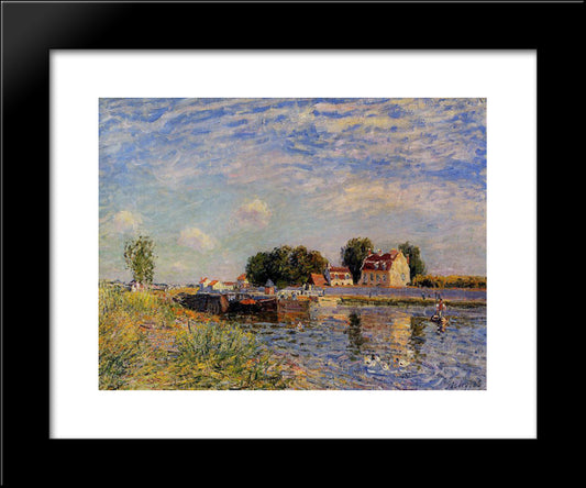 Saint Mammes, Ducks On Canal 20x24 Black Modern Wood Framed Art Print Poster by Sisley, Alfred
