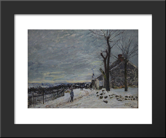 Snowy Weather At Veneux Nadon 20x24 Black Modern Wood Framed Art Print Poster by Sisley, Alfred