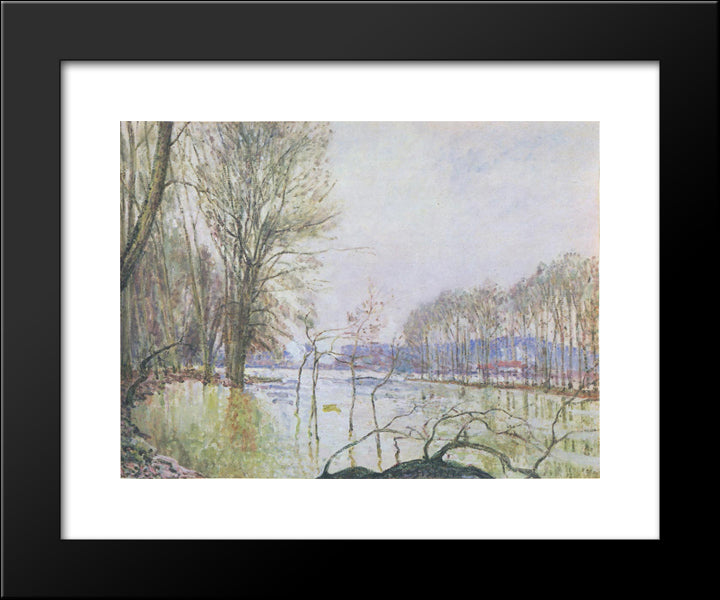 The Banks Of The Seine In Autumn Flood 20x24 Black Modern Wood Framed Art Print Poster by Sisley, Alfred