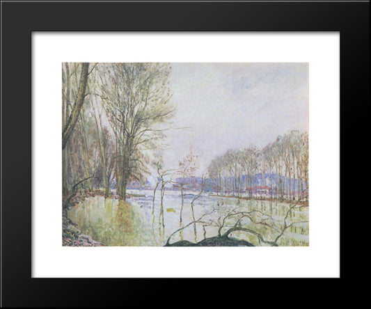 The Banks Of The Seine In Autumn Flood 20x24 Black Modern Wood Framed Art Print Poster by Sisley, Alfred