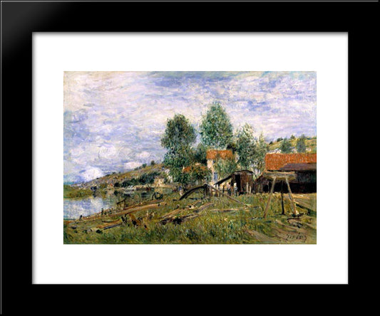 The Boatyard At Saint Mammes 20x24 Black Modern Wood Framed Art Print Poster by Sisley, Alfred