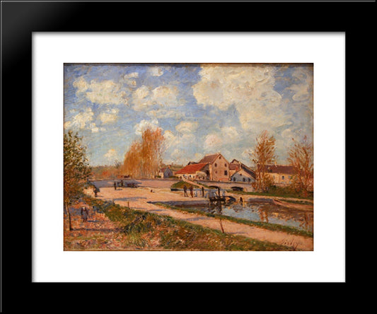 The Bourgogne Lock At Moret, Spring 20x24 Black Modern Wood Framed Art Print Poster by Sisley, Alfred