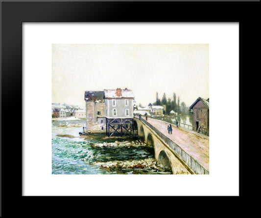 The Bridge And Mills Of Moret, Winter S Effect 20x24 Black Modern Wood Framed Art Print Poster by Sisley, Alfred