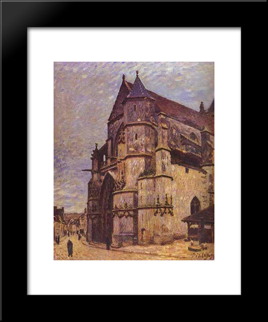 The Church At Moret, Winter 20x24 Black Modern Wood Framed Art Print Poster by Sisley, Alfred