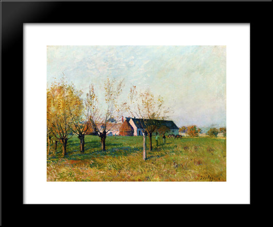 The Farm At Trou D Enfer, Autumn Morning 20x24 Black Modern Wood Framed Art Print Poster by Sisley, Alfred