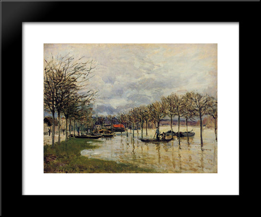 The Flood On The Road To Saint Germain 20x24 Black Modern Wood Framed Art Print Poster by Sisley, Alfred