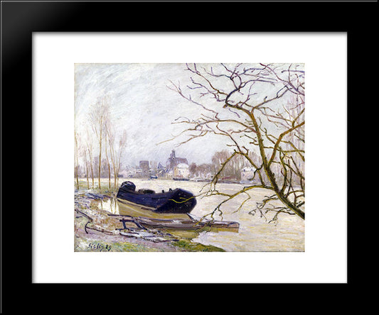 The Loing At High Water 20x24 Black Modern Wood Framed Art Print Poster by Sisley, Alfred