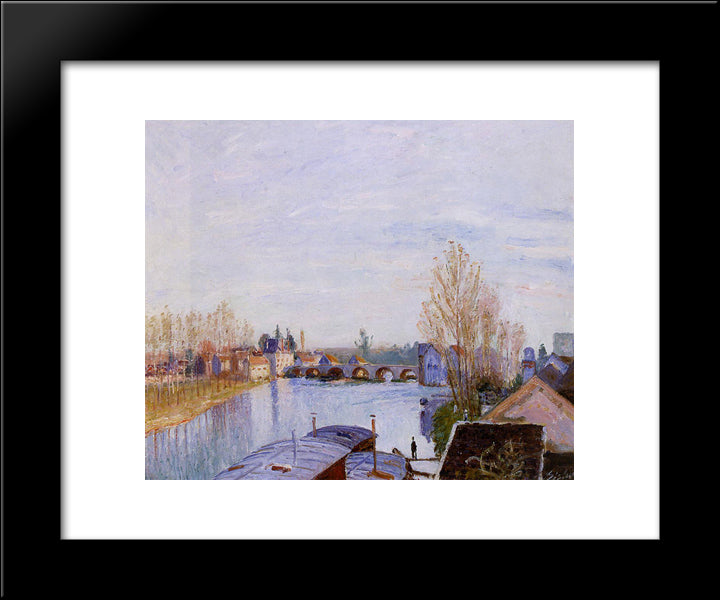The Loing At Moret, The Laundry Boat 20x24 Black Modern Wood Framed Art Print Poster by Sisley, Alfred