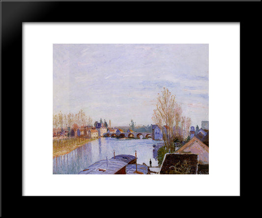 The Loing At Moret, The Laundry Boat 20x24 Black Modern Wood Framed Art Print Poster by Sisley, Alfred