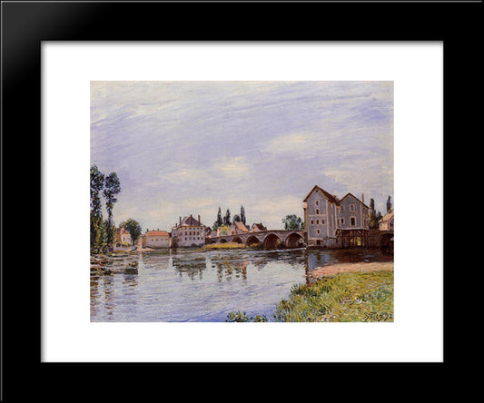 The Loing Flowing Under The Moret Bridge 20x24 Black Modern Wood Framed Art Print Poster by Sisley, Alfred