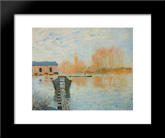 The Marly Machine And The Dam 20x24 Black Modern Wood Framed Art Print Poster by Sisley, Alfred