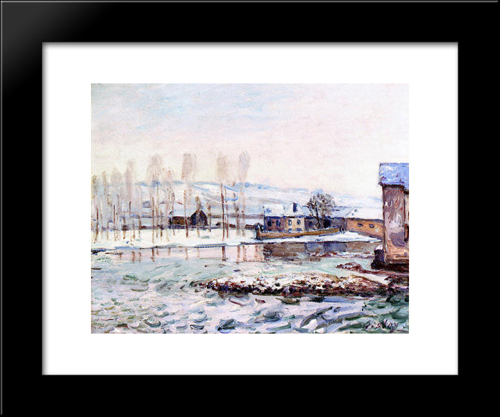 The Mills At Moret 20x24 Black Modern Wood Framed Art Print Poster by Sisley, Alfred