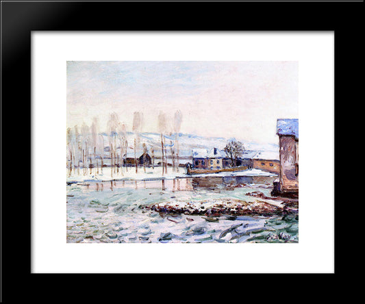 The Mills At Moret 20x24 Black Modern Wood Framed Art Print Poster by Sisley, Alfred