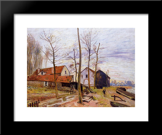 The Mills Of Moret, Sunrise 20x24 Black Modern Wood Framed Art Print Poster by Sisley, Alfred