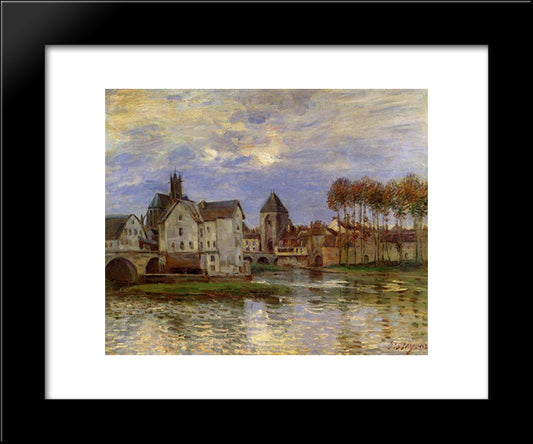 The Moret Bridge At Sunset 20x24 Black Modern Wood Framed Art Print Poster by Sisley, Alfred