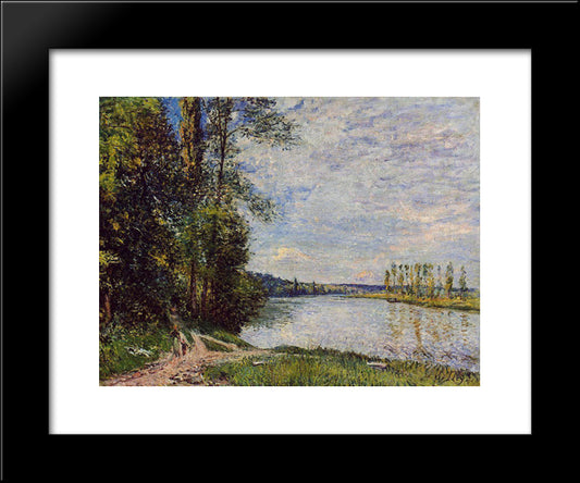 The Path From Veneux To Thomery Along The Water, Evening 20x24 Black Modern Wood Framed Art Print Poster by Sisley, Alfred