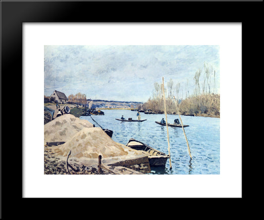 The Seine At Port Marly Sand Piles 20x24 Black Modern Wood Framed Art Print Poster by Sisley, Alfred
