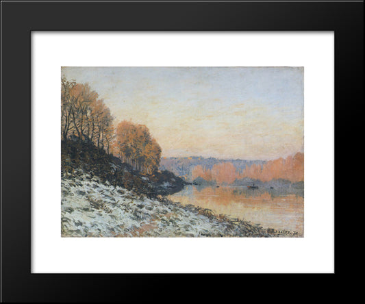 The Seine At Bougival In Winter 20x24 Black Modern Wood Framed Art Print Poster by Sisley, Alfred