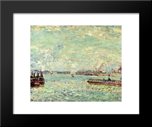 The Seine At Point Du Jour 20x24 Black Modern Wood Framed Art Print Poster by Sisley, Alfred