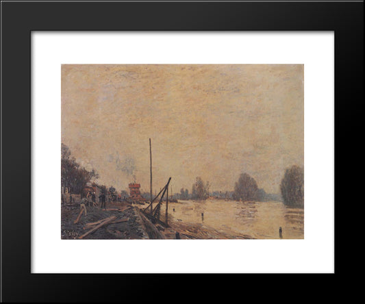 The Seine At Suresnes 20x24 Black Modern Wood Framed Art Print Poster by Sisley, Alfred