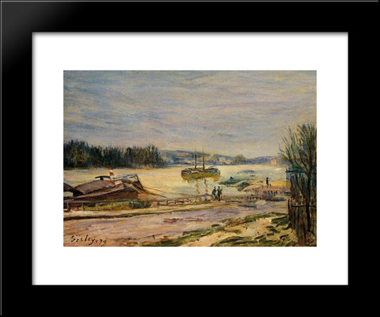 The Seine Near Saint Cloud, High Water 20x24 Black Modern Wood Framed Art Print Poster by Sisley, Alfred