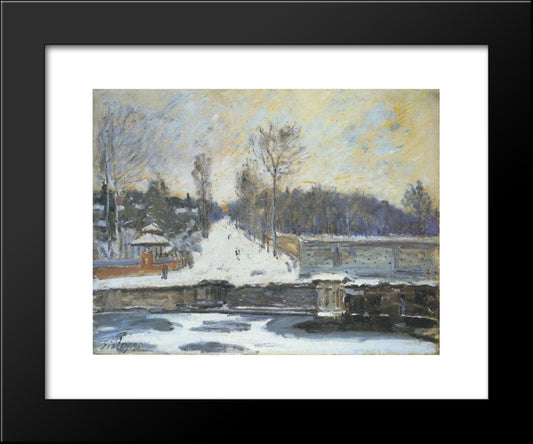 The Watering Place At Marly Le Roi In Winter 20x24 Black Modern Wood Framed Art Print Poster by Sisley, Alfred