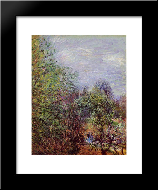 Two Women Walking Along The Riverbank 20x24 Black Modern Wood Framed Art Print Poster by Sisley, Alfred
