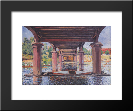 Under The Bridge At Hampton Court 20x24 Black Modern Wood Framed Art Print Poster by Sisley, Alfred