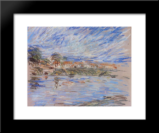View Of A Village By A River 20x24 Black Modern Wood Framed Art Print Poster by Sisley, Alfred