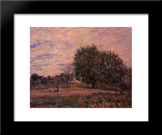 Walnut Trees, Sunset Early Days Of October 20x24 Black Modern Wood Framed Art Print Poster by Sisley, Alfred