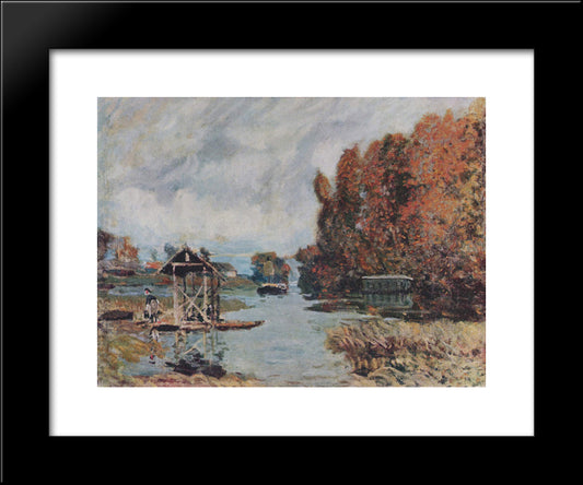 Washerwomen Of Bougival 20x24 Black Modern Wood Framed Art Print Poster by Sisley, Alfred