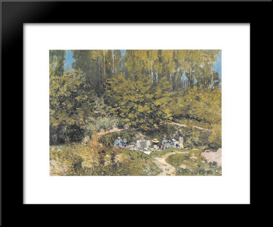 Women Laudering 20x24 Black Modern Wood Framed Art Print Poster by Sisley, Alfred
