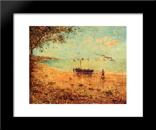 A Beach In Normandy 20x24 Black Modern Wood Framed Art Print Poster by Stevens, Alfred