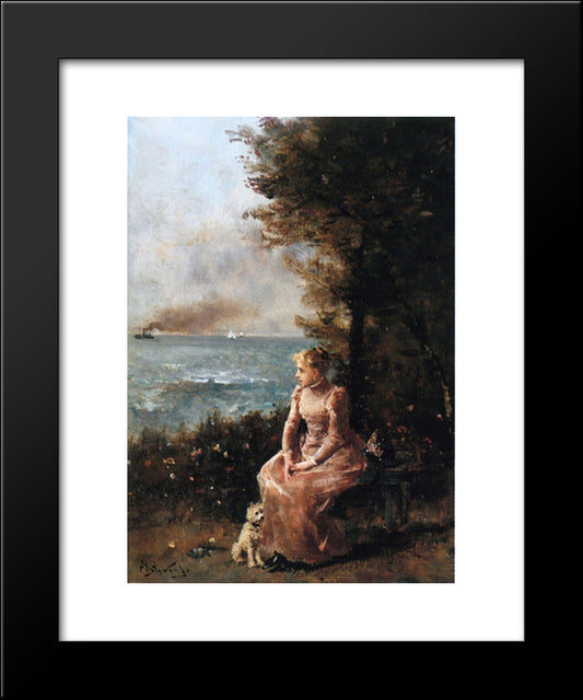 A Young Girl Seated By A Tree 20x24 Black Modern Wood Framed Art Print Poster by Stevens, Alfred