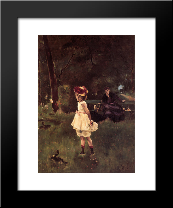 Girl With Duck 20x24 Black Modern Wood Framed Art Print Poster by Stevens, Alfred