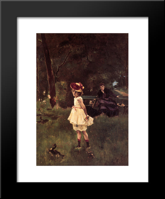 Girl With Duck 20x24 Black Modern Wood Framed Art Print Poster by Stevens, Alfred