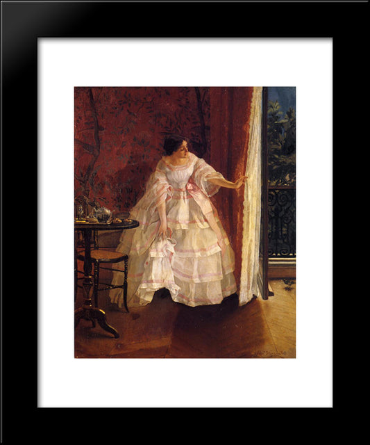 Lady At A Window Feeding Birds 20x24 Black Modern Wood Framed Art Print Poster by Stevens, Alfred