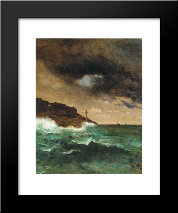 Lighthouse At Dusk 20x24 Black Modern Wood Framed Art Print Poster by Stevens, Alfred