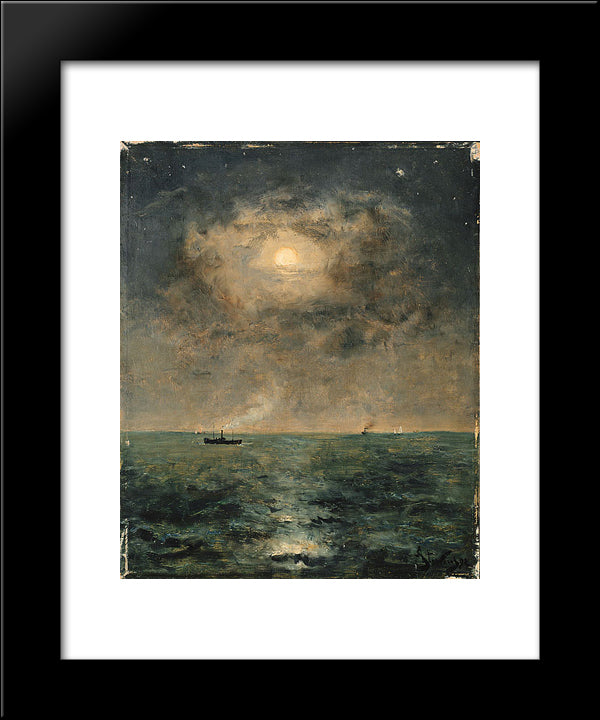 Moonlit Seascape 20x24 Black Modern Wood Framed Art Print Poster by Stevens, Alfred