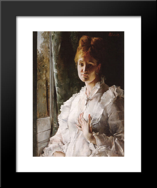 Portrait Of A Woman In White 20x24 Black Modern Wood Framed Art Print Poster by Stevens, Alfred