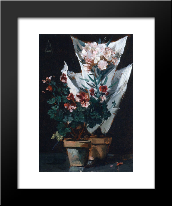 Still Life With Potted Geraniums 20x24 Black Modern Wood Framed Art Print Poster by Stevens, Alfred